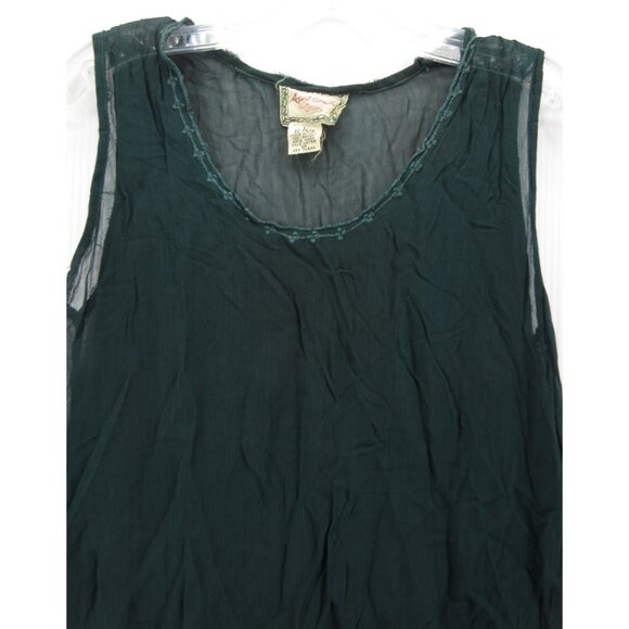 April Cornell Top Large Tank Blouse Pullover Sheer Cottage Embroider - Picture 2 of 8